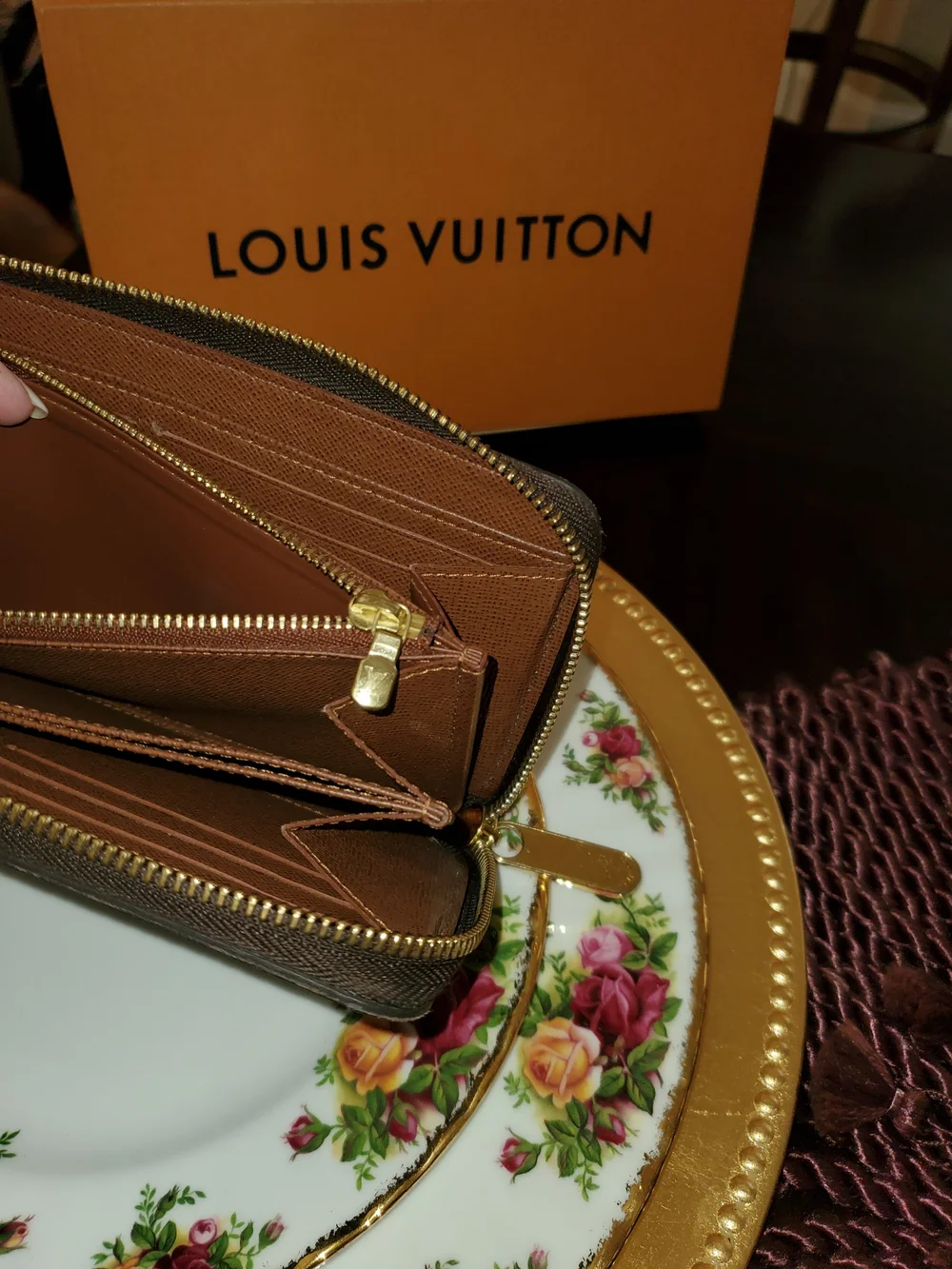 Louis Vuitton Brown Monogram Zip Wallet with Gold-Tone Hardware
